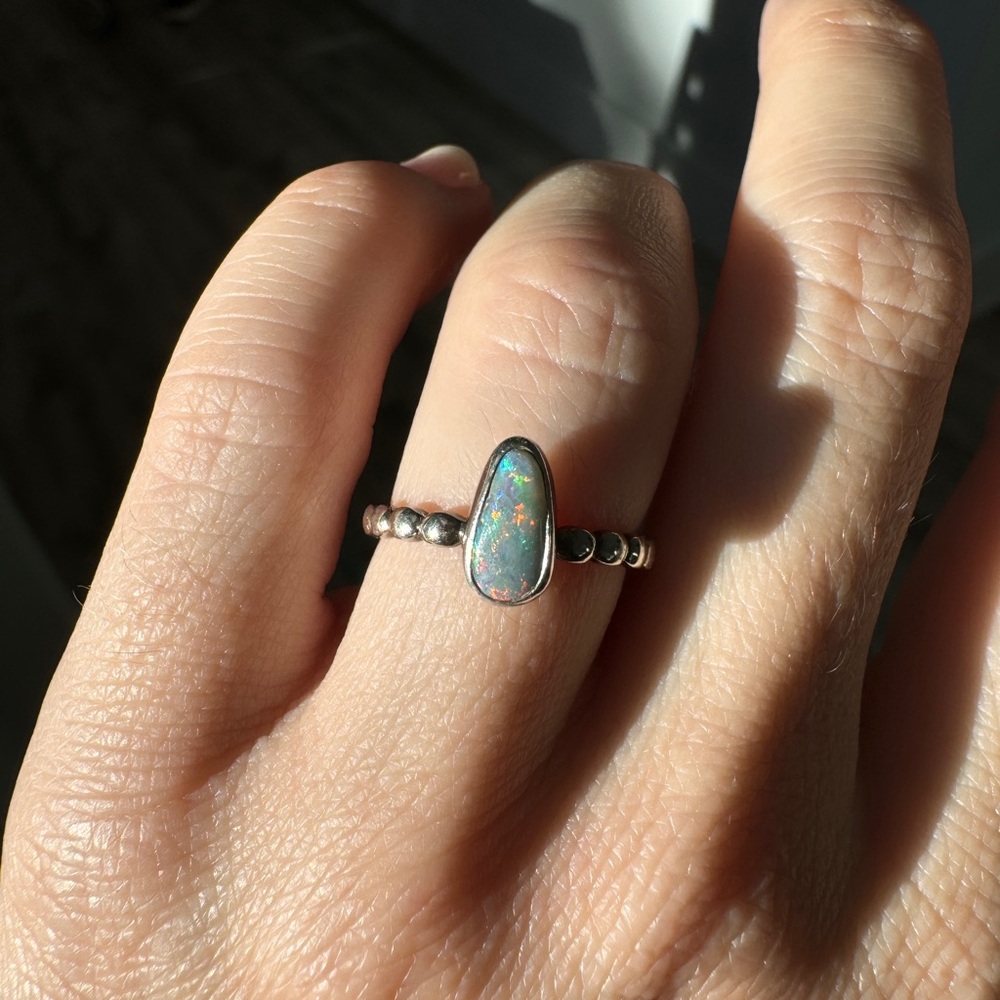 Solid Genuine Opal Ring Custom Made with Red Reflect Size 6